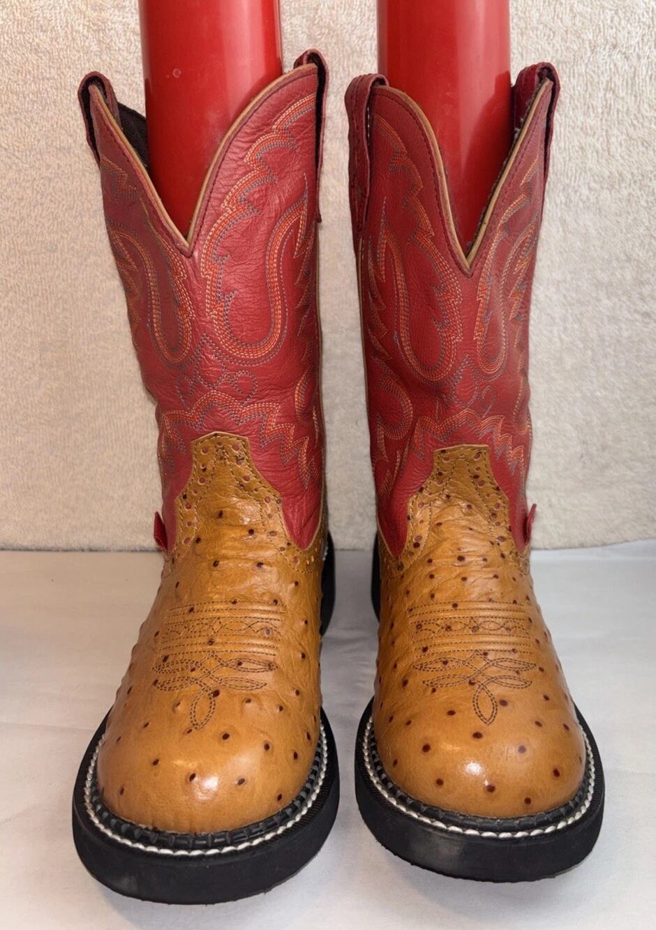 Justin Gypsy L9911 Women’s Size 6 Western Cowboy Boots Ostrich Print Red Leather